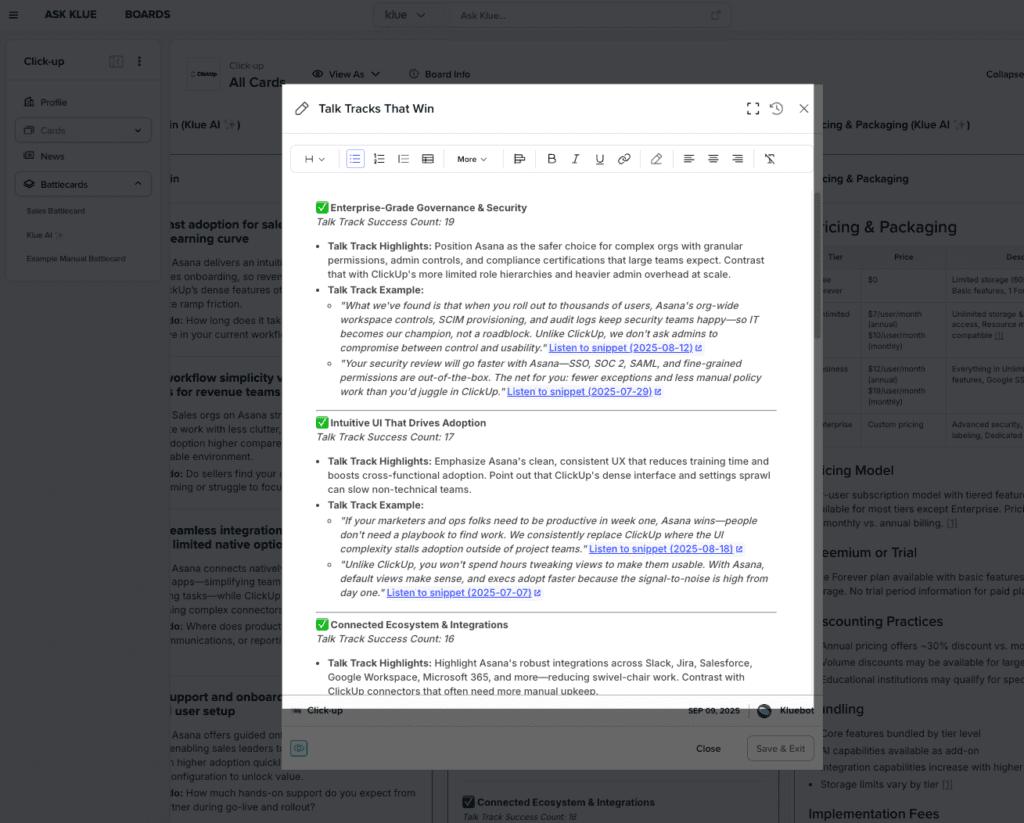 Talk Tracks that Win to create effective sales battlecards